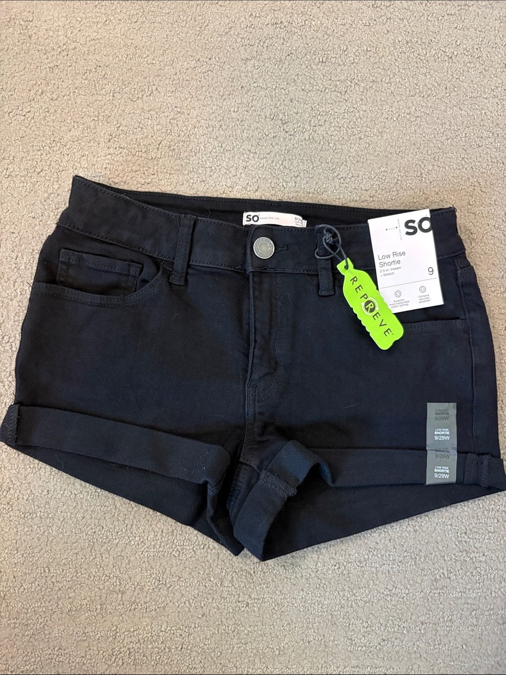 SO Black Low Rise Women's Jean Shorts with Rolled Cuffs